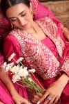 Shop_Farha Syed_Magenta Silk, Organza Embroidery, Sequins, Tassels, Beads, Kurta Dhoti Pant Set 