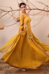 Farha Syed_Mustard Chanderi Silk, Tissue, Chanderi, Organza Zari, Kurta And Skirt Set _Online_at_Aza_Fashions