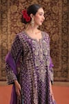 Buy_Farha Syed_Purple Silk, Organza Embroidery, Sequins, Zari Split V-neck Kurta Pant Set _Online_at_Aza_Fashions