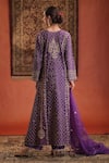 Shop_Farha Syed_Purple Silk, Organza Embroidery, Sequins, Zari Split V-neck Kurta Pant Set _at_Aza_Fashions