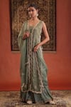 Buy_Farha Syed_Mint Chanderi Silk, Tissue, Silk, Organza Embroidery, Sequins, Kurta Skirt Set _Online_at_Aza_Fashions