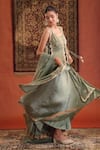 Shop_Farha Syed_Mint Chanderi Silk, Tissue, Silk, Organza Embroidery, Sequins, Kurta Skirt Set _Online_at_Aza_Fashions