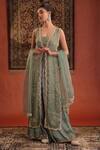 Buy_Farha Syed_Mint Chanderi Silk, Tissue, Silk, Organza Embroidery, Sequins, Kurta Skirt Set _at_Aza_Fashions