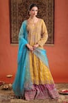 Shop_Farha Syed_Yellow Chanderi Silk, Tissue, Silk, Chanderi, Organza Anarkali And Skirt Set 