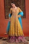Farha Syed_Yellow Chanderi Silk, Tissue, Silk, Chanderi, Organza Anarkali And Skirt Set _Online