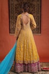 Farha Syed_Yellow Chanderi Silk, Tissue, Silk, Chanderi, Organza Anarkali And Skirt Set _Online_at_Aza_Fashions