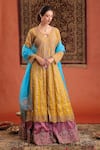 Buy_Farha Syed_Yellow Chanderi Silk, Tissue, Silk, Chanderi, Organza Anarkali And Skirt Set _at_Aza_Fashions