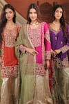 Buy_Farha Syed_Multi Color Silk, Organza Embroidery, Zari, Cut Work, Sequins Kurta Sharara Set 
