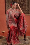 Shop_Farha Syed_Red Silk Embroidery, Zari Halter Neck, Mandarin Collar Cape And Sharara Set _Online_at_Aza_Fashions