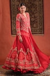 Farha Syed Red Silk, Satin Embroidery, Metallic Thread, Stones, Zari Jacket With Skirt Online at Aza Fashions Farha Syed_Red Silk, Satin Embroidery, Metallic Thread, Stones, Zari Jacket With Skirt _Online_at_Aza_Fashions
