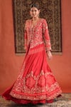 Buy Farha Syed Red Silk, Satin Embroidery, Metallic Thread, Stones, Zari Jacket With Skirt Online at Aza Fashions Buy_Farha Syed_Red Silk, Satin Embroidery, Metallic Thread, Stones, Zari Jacket With Skirt _Online_at_Aza_Fashions