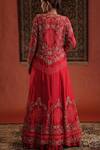 Shop Farha Syed Red Silk, Satin Embroidery, Metallic Thread, Stones, Zari Jacket With Skirt at Aza Fashions Shop_Farha Syed_Red Silk, Satin Embroidery, Metallic Thread, Stones, Zari Jacket With Skirt _at_Aza_Fashions