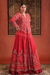 Buy Farha Syed Red Silk, Satin Embroidery, Metallic Thread, Stones, Zari Jacket With Skirt Buy_Farha Syed_Red Silk, Satin Embroidery, Metallic Thread, Stones, Zari Jacket With Skirt