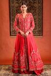Buy Farha Syed Red Silk, Satin Embroidery, Metallic Thread, Stones, Zari Jacket With Skirt at Aza Fashions Buy_Farha Syed_Red Silk, Satin Embroidery, Metallic Thread, Stones, Zari Jacket With Skirt _at_Aza_Fashions