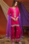 Shop Farha Syed Magenta Silk, Organza Embroidery, Sequins, Beads, Kurta Farshi Salwar Set Online at Aza Fashions Shop_Farha Syed_Magenta Silk, Organza Embroidery, Sequins, Beads, Kurta Farshi Salwar Set _Online_at_Aza_Fashions