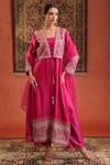 Buy_Farha Syed_Magenta Silk, Organza Embroidery, Zari, Sequins Square Short Jacket And Pant Set _at_Aza_Fashions