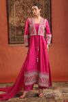 Shop_Farha Syed_Magenta Silk, Organza Embroidery, Zari, Sequins Square Short Jacket And Pant Set _Online_at_Aza_Fashions