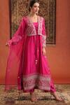 Farha Syed_Magenta Silk, Organza Embroidery, Zari, Sequins Square Short Jacket And Pant Set _at_Aza_Fashions