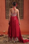 Shop_Farha Syed_Red Silk Embroidery, Zari Halter Neck, Kurta With Pant _at_Aza_Fashions