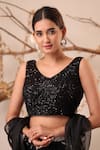 Farha Syed_Black Net, Organza Sequins, Embroidery, Blouse And Floral Pattern Skirt Set _Online_at_Aza_Fashions