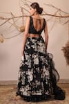 Shop_Farha Syed_Black Net, Organza Sequins, Embroidery, Blouse And Floral Pattern Skirt Set _at_Aza_Fashions