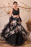 Buy_Farha Syed_Black Net, Organza Sequins, Embroidery, Blouse And Floral Pattern Skirt Set _Online_at_Aza_Fashions