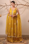 Buy_Farha Syed_Yellow Silk, Organza Sequins, Beads, Embroidery, Metallic Kurta And Skirt Set _at_Aza_Fashions