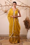 Farha Syed_Yellow Silk, Organza Sequins, Beads, Embroidery, Metallic Kurta And Skirt Set _at_Aza_Fashions