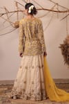 Shop_Farha Syed_Yellow Chanderi Silk, Tissue, Organza Embroidery, Peplum Top Sharara Set _at_Aza_Fashions