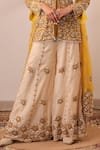 Farha Syed_Yellow Chanderi Silk, Tissue, Organza Embroidery, Peplum Top Sharara Set _Online_at_Aza_Fashions