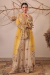 Buy_Farha Syed_Yellow Chanderi Silk, Tissue, Organza Embroidery, Peplum Top Sharara Set _Online_at_Aza_Fashions