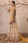 Shop_Farha Syed_Yellow Chanderi Silk, Tissue, Organza Embroidery, Peplum Top Sharara Set _Online_at_Aza_Fashions