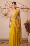 Farha Syed_Yellow Chiffon, Chanderi Silk, Tissue Zari, Embroidery, Saree And Jacket Set _Online_at_Aza_Fashions