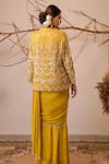 Shop_Farha Syed_Yellow Chiffon, Chanderi Silk, Tissue Zari, Embroidery, Saree And Jacket Set _at_Aza_Fashions