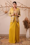 Buy_Farha Syed_Yellow Chiffon, Chanderi Silk, Tissue Zari, Embroidery, Saree And Jacket Set _at_Aza_Fashions