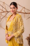 Shop_Farha Syed_Yellow Chiffon, Chanderi Silk, Tissue Zari, Embroidery, Saree And Jacket Set _Online_at_Aza_Fashions