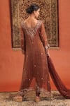 Shop_Farha Syed_Brown Chanderi Silk, Tissue, Shantoon, Organza Embroidery, Zari, Kurta Dhoti Set _at_Aza_Fashions