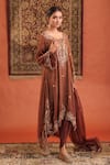 Farha Syed_Brown Chanderi Silk, Tissue, Shantoon, Organza Embroidery, Zari, Kurta Dhoti Set _Online_at_Aza_Fashions