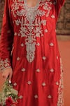 Farha Syed_Red Silk, Shantoon, Organza Embroidery, Stones, Sequins, Zari V-neck Kurta Set _at_Aza_Fashions