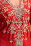 Buy_Farha Syed_Red Silk, Shantoon, Organza Embroidery, Stones, Sequins, Zari V-neck Kurta Set 