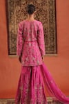 Shop_Farha Syed_Pink Silk, Organza Zari, Embroidery, Tassels V-neck Kurta Sharara Set _at_Aza_Fashions