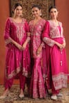 Buy_Farha Syed_Pink Silk, Organza Zari, Embroidery, Tassels V-neck Kurta Sharara Set 
