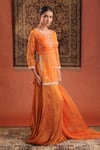 Buy_Farha Syed_Orange Chanderi Silk, Organza Embroidery, Sequins, Beads, Zari Kurta Skirt Set _Online_at_Aza_Fashions