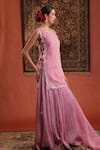 Buy_Farha Syed_Pink Chanderi Silk, Organza Embroidery, Sequins, Side Slit Kurta And Skirt Set _Online_at_Aza_Fashions