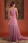 Farha Syed_Pink Chanderi Silk, Organza Embroidery, Sequins, Side Slit Kurta And Skirt Set _Online_at_Aza_Fashions