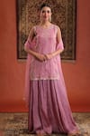 Buy_Farha Syed_Pink Chanderi Silk, Organza Embroidery, Sequins, Side Slit Kurta And Skirt Set 