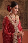 Farha Syed_Red Georgette Sequins, Zari, Embroidery Round Neck, Square Saree And Blouse Set _Online_at_Aza_Fashions
