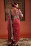 Shop_Farha Syed_Red Georgette Sequins, Zari, Embroidery Round Neck, Square Saree And Blouse Set _at_Aza_Fashions