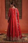 Farha Syed_Red Silk, Organza Embroidery, Zari, Sequins Split V-neck Kurta Lehenga Set _Online_at_Aza_Fashions