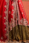 Farha Syed_Red Silk, Organza Embroidery, Zari, Sequins Split V-neck Kurta Lehenga Set _Online